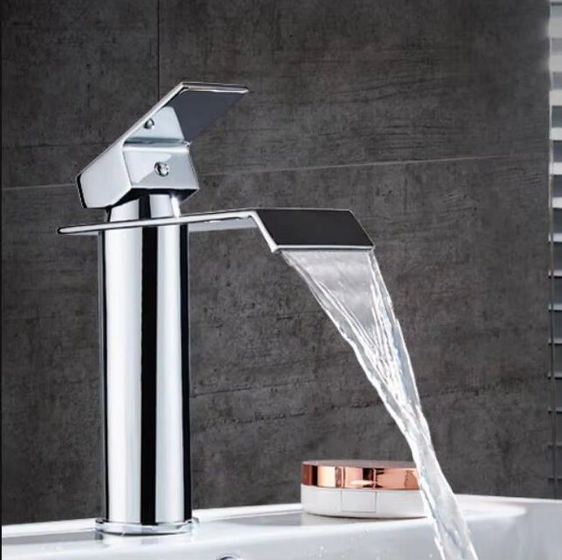 Basin Faucet Gold and White Waterfall Faucet Brass Bathroom Faucet Bathroom Basin Faucet Mixer Tap Hot and Cold Sink Faucet