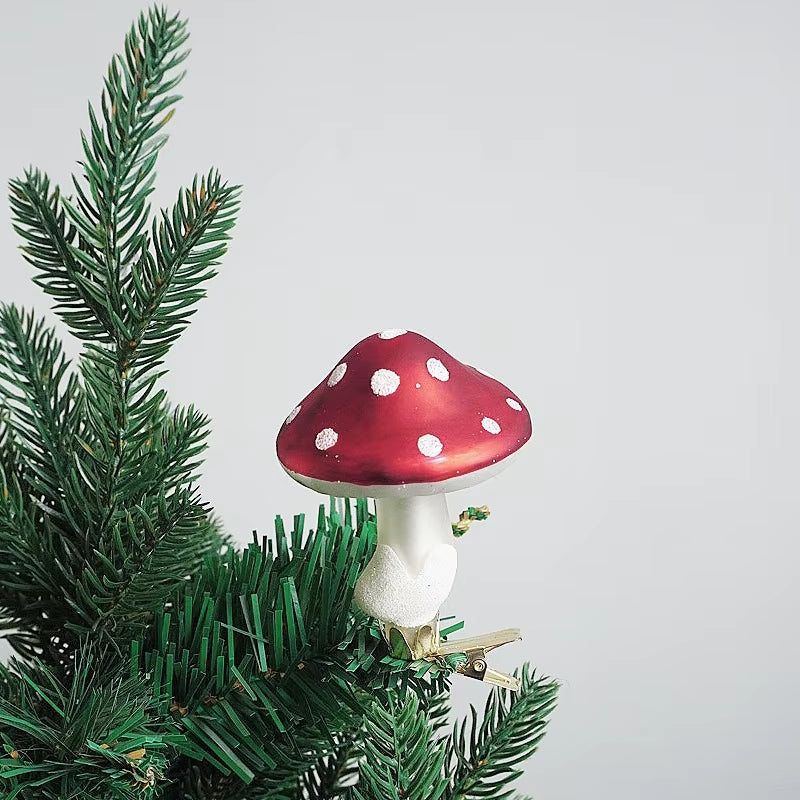 Glass Mushroom Clip Christmas Tree Ornaments Decorations for Home