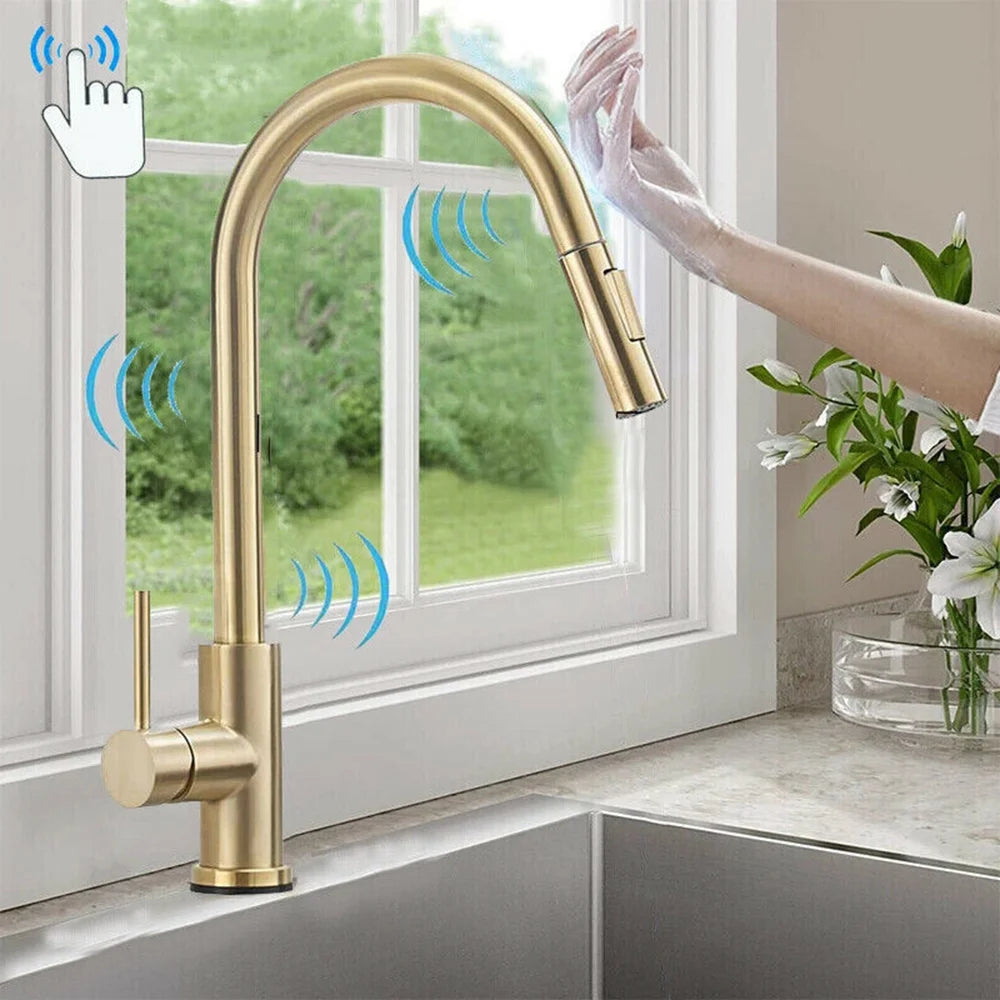Brushed Gold Kitchen Faucet  Sensitive Touch Control Sink Faucet
