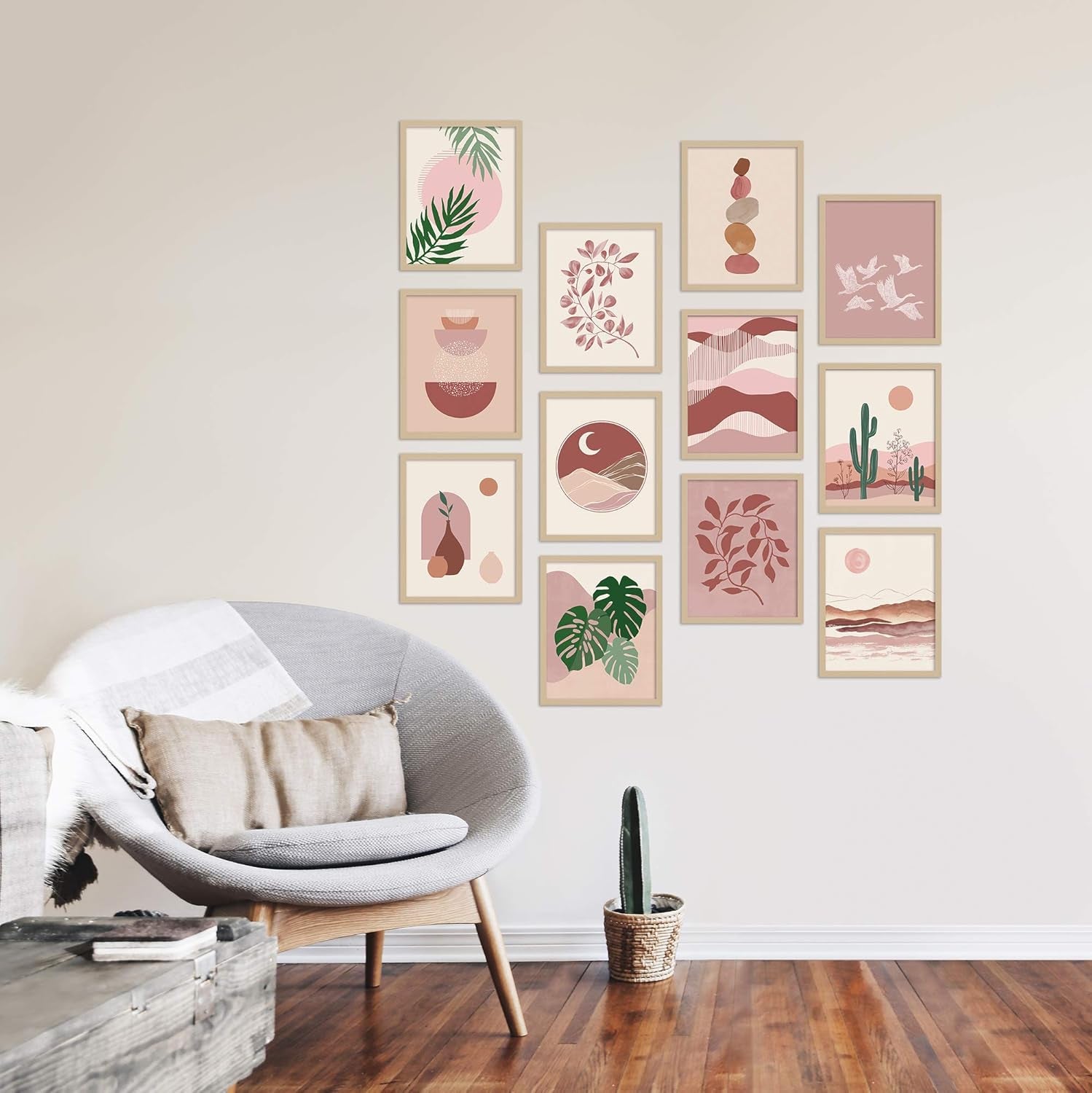 Boho Wall Art Prints Southwestern Art Wall Decor 8X10 12 Set, Neutral Aesthetic Wall Collage Kit, Modern Wall Art Desert Bedroom Posters,