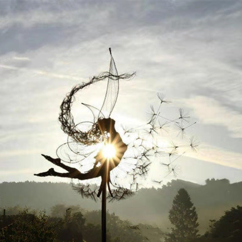 FARCENT Dandelion Magical Fairy Steel Wire Statue Garden Decorative Crafts