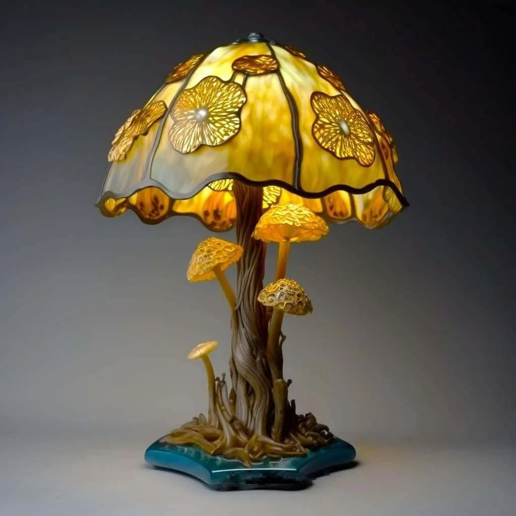 Painting Glass Mushroom Table Lamp, Vintage Desk Lamps 