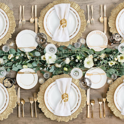 round 13" Gold Charger Plates, Set of 6, Reef Plate Chargers for Dinner Plates, Plastic Table Chargers for Wedding, Thanksgiving, Christmas