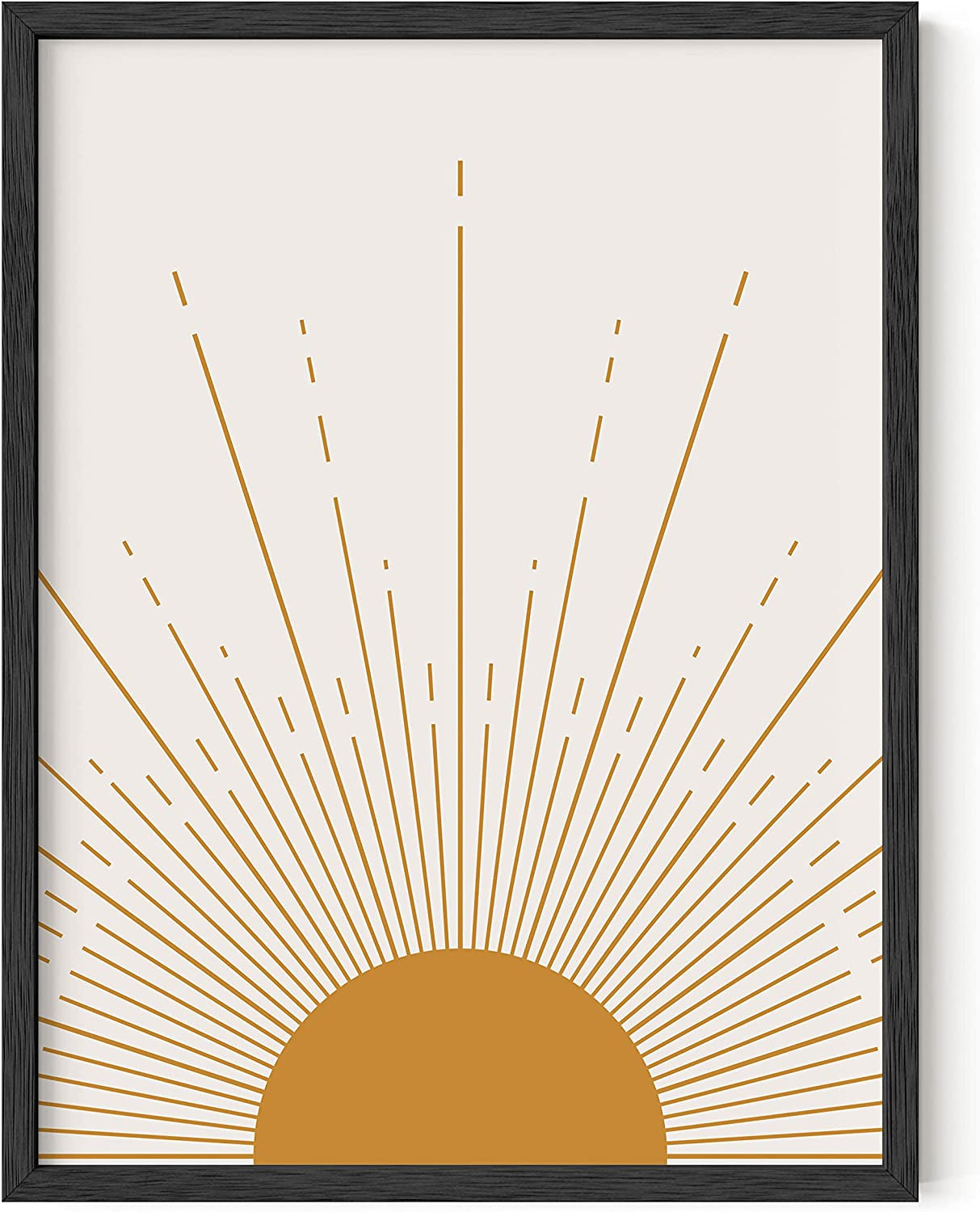 Boho Framed Wall Art - Southwestern Geometric Sun Print, Mid Century Modern Decor, Black Frame 12X16