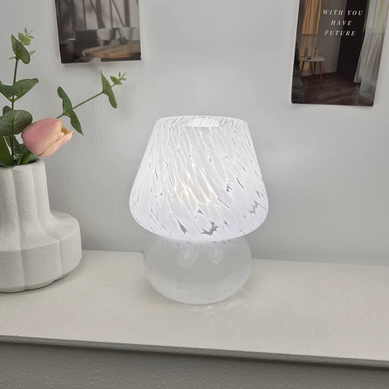 Colorful Flower Dot Glass Mushroom Lamp, American Retro Decorative Desk Lamp