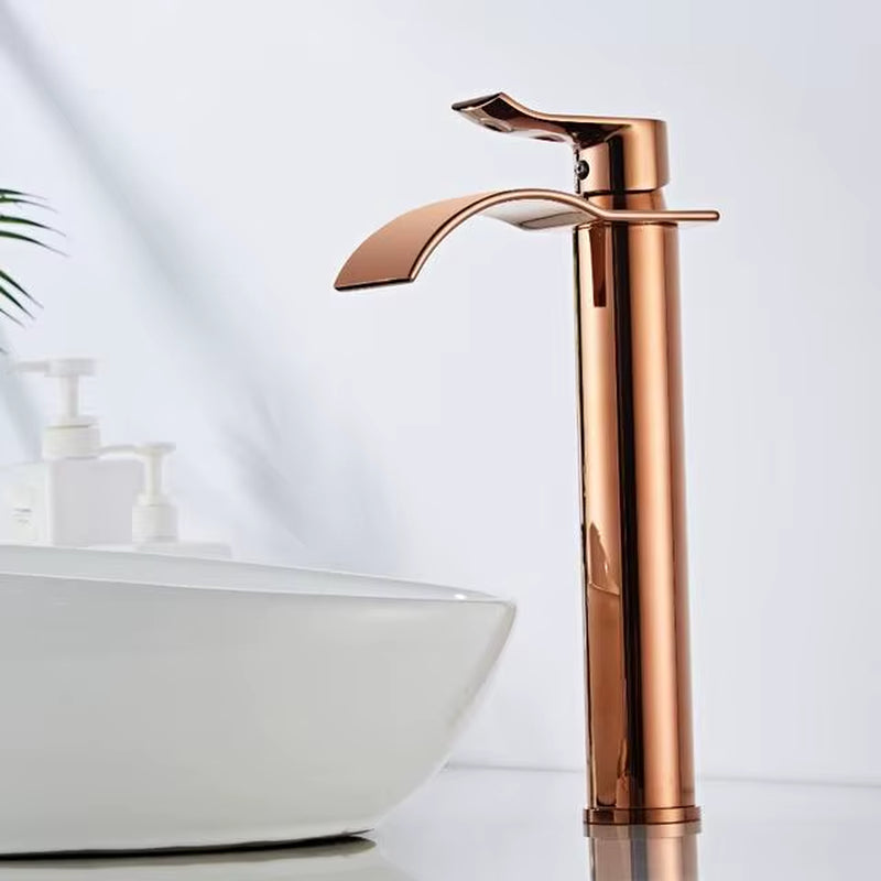 Basin Faucet Gold and White Waterfall Faucet Brass Bathroom Faucet Bathroom Basin Faucet Mixer Tap Hot and Cold Sink Faucet