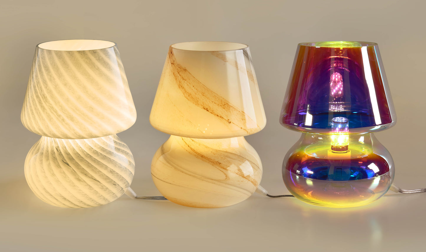 (2 Pack)  Brown Marble Glass Mushroom Lamp, 10" H X 7.5" W, Plug In