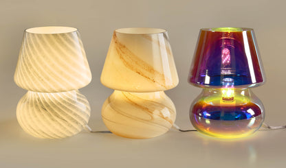 (2 Pack)  Brown Marble Glass Mushroom Lamp, 10" H X 7.5" W, Plug In