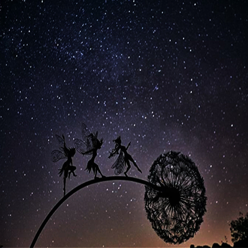 FARCENT Dandelion Magical Fairy Steel Wire Statue Garden Decorative Crafts