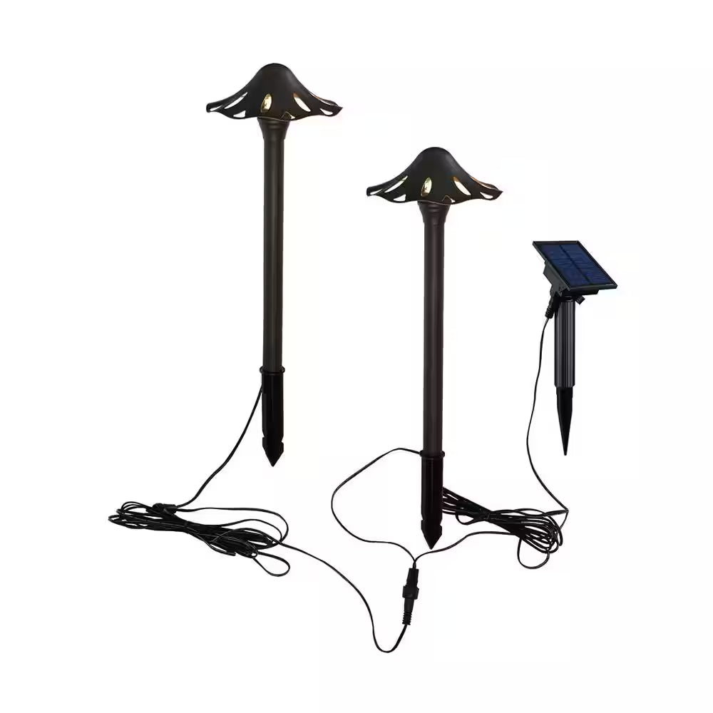 Solar Oil Rubbed Bronze Outdoor Integrated LED Mushroom Landscape Path Light with Remote Solar Panel (2-Pack)
