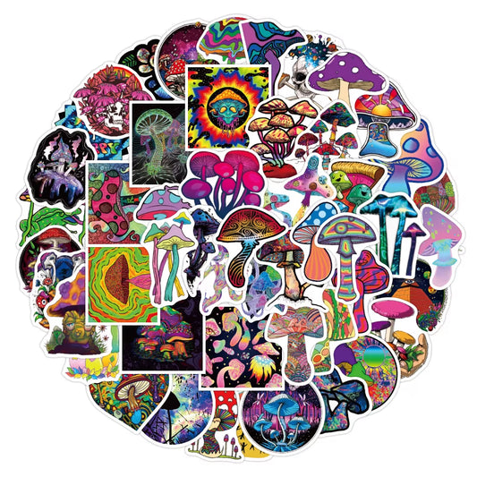 50Pcs Colorful Psychedelic Mushroom Rainbow Stickers Aesthetic Cute Plant Mushroom Stickers for Graffiti Skateboard Laptop Decor