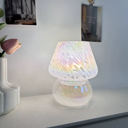 Colorful Flower Dot Glass Mushroom Lamp, American Retro Decorative Desk Lamp