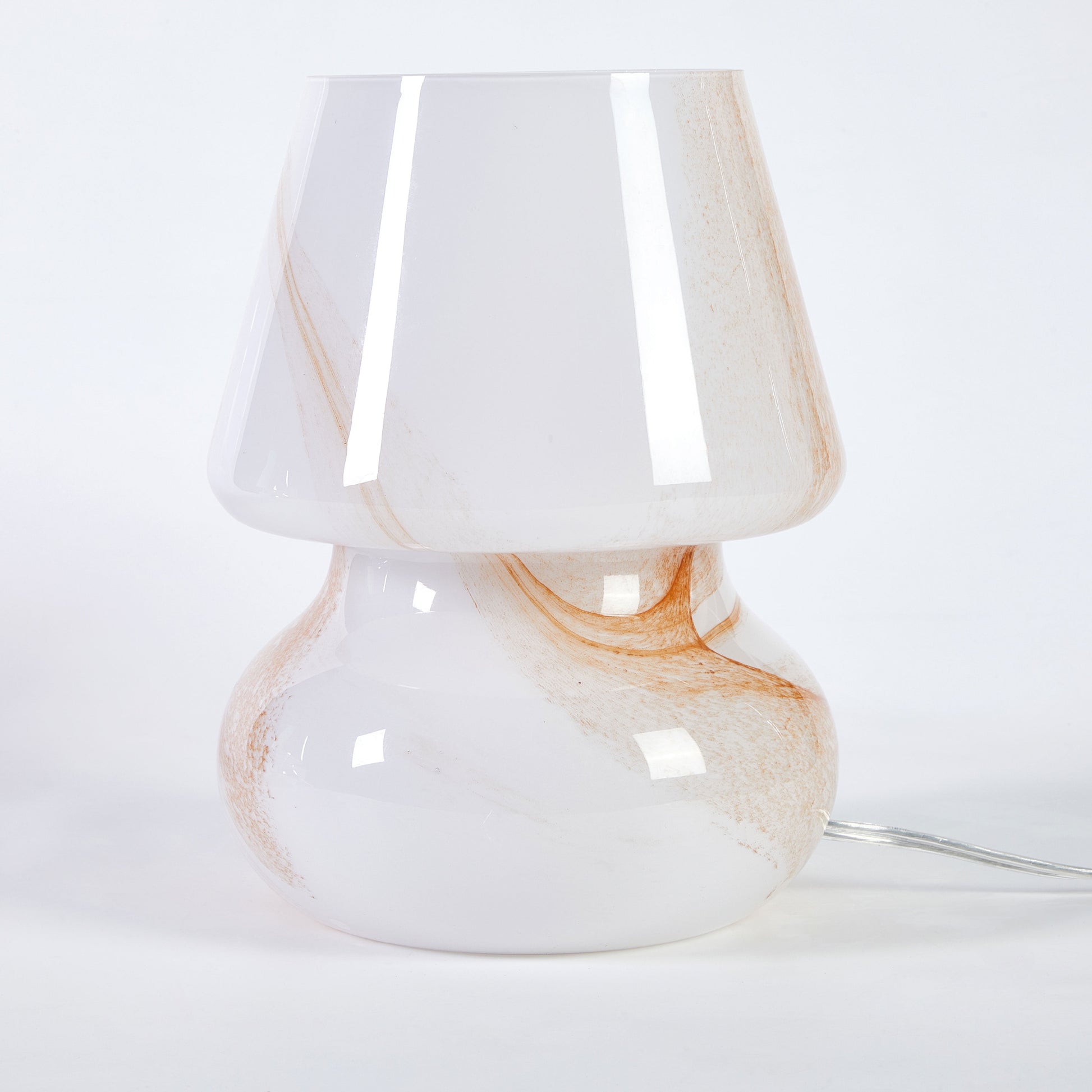 (2 Pack)  Brown Marble Glass Mushroom Lamp, 10" H X 7.5" W, Plug In