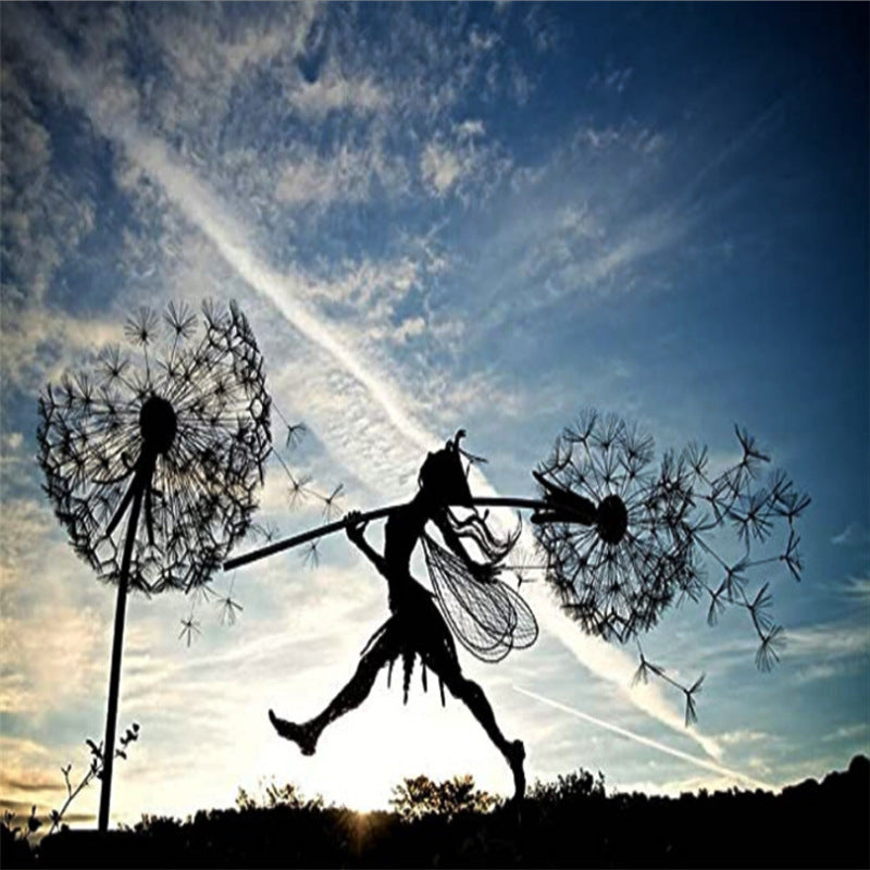 FARCENT Dandelion Magical Fairy Steel Wire Statue Garden Decorative Crafts
