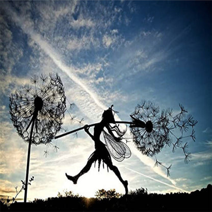FARCENT Dandelion Magical Fairy Steel Wire Statue Garden Decorative Crafts