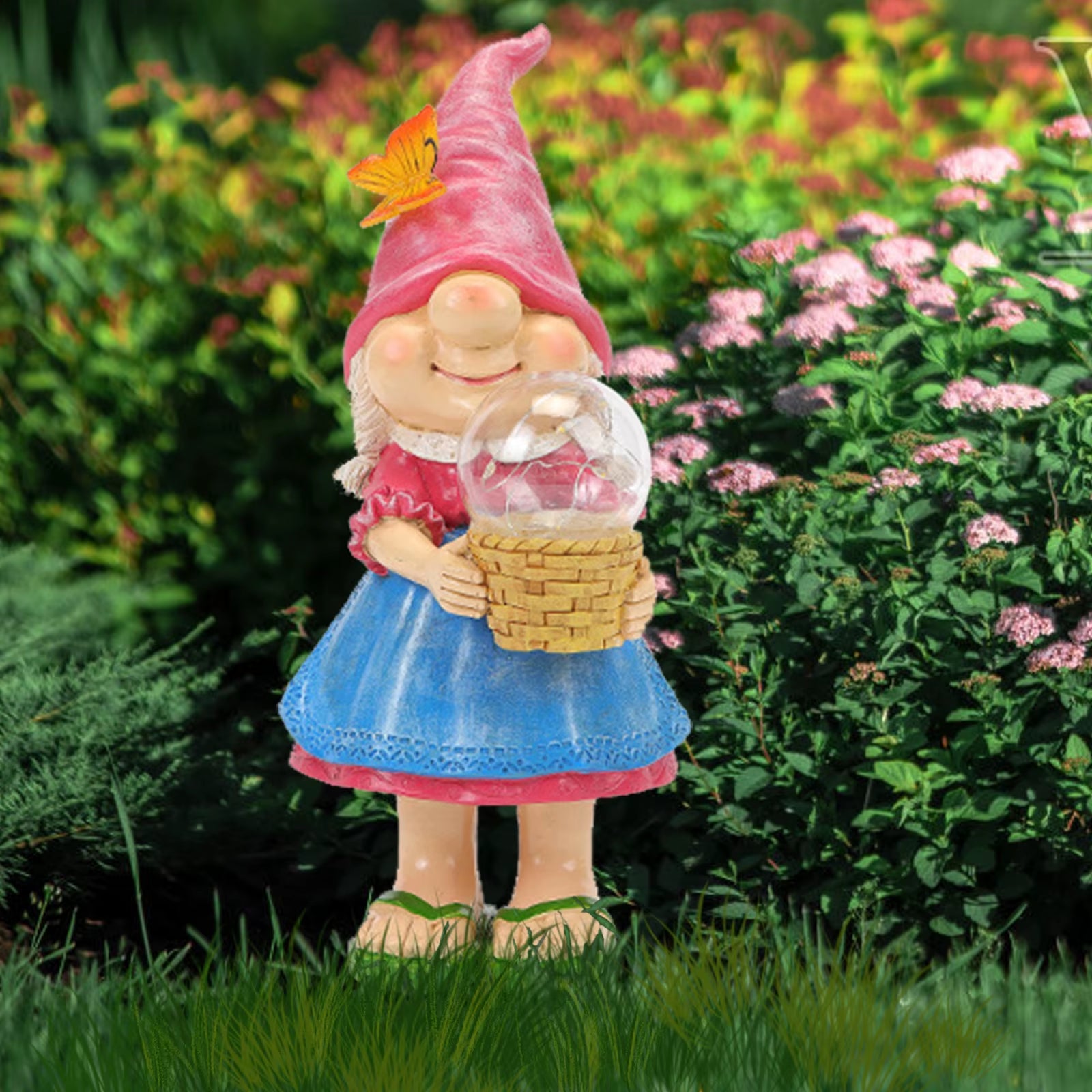 Creative Solar Glowing Elf Statue Ornament Resin Goblin Gnome Sculptures with Light Waterproof Garden Decor for Pathway