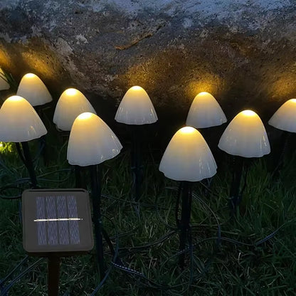 Solar Mushroom String Lights 8 Modes LED Fairy Light Outdoor IP65 Waterproof Lawn Lights Smart Photosensitive Landscape Light