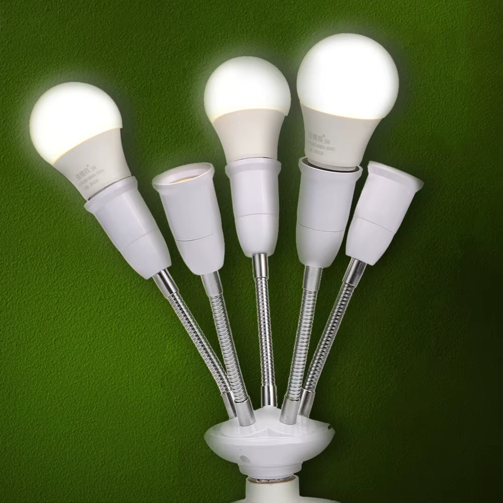 E27 Splitter 2/3/4/5 Heads Lamp Base Adjustable LED Light Bulb Holder Adapter Converter Socket 