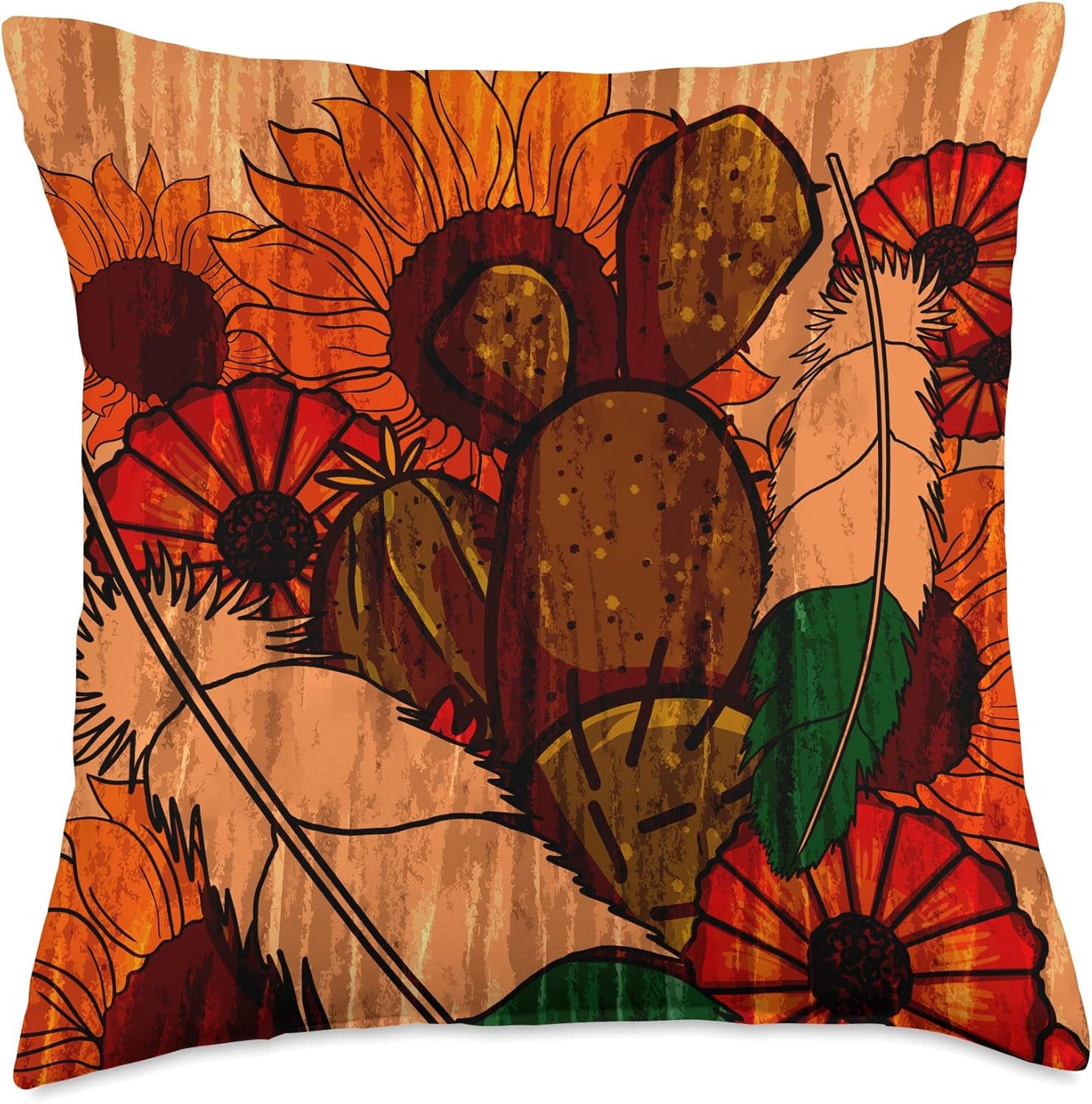 Boho Flowers Cactus Succulent Botanical Bohemian Aesthetic Throw Pillow