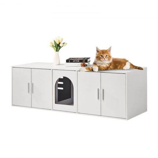 VEVOR Cat Litter Box Enclosure Wooden Litter Box Furniture Hidden 57.9 White