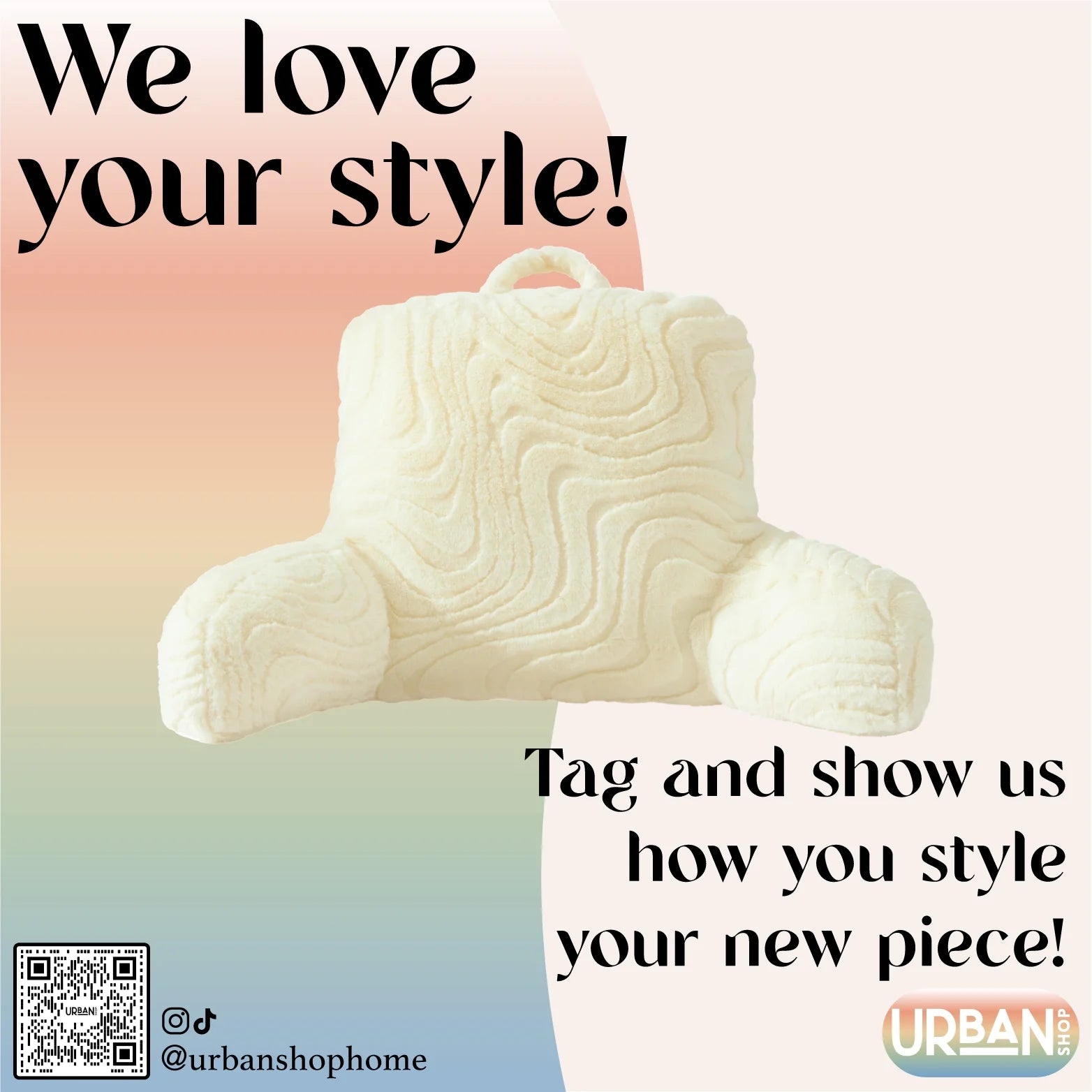 32" X 10" X 16" Cream Groovy Backrest Bed Pillow