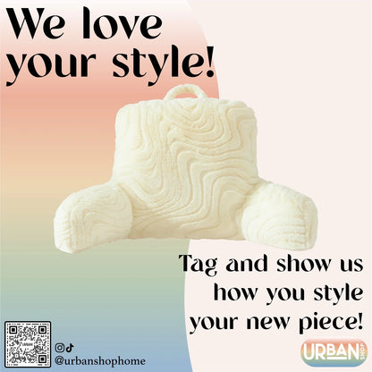 32" X 10" X 16" Cream Groovy Backrest Bed Pillow