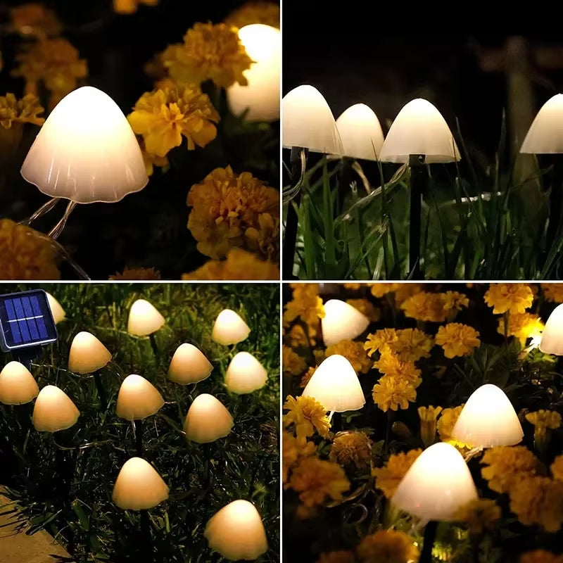 Solar Mushroom String Lights 8 Modes LED Fairy Light Outdoor IP65 Waterproof Lawn Lights Smart Photosensitive Landscape Light