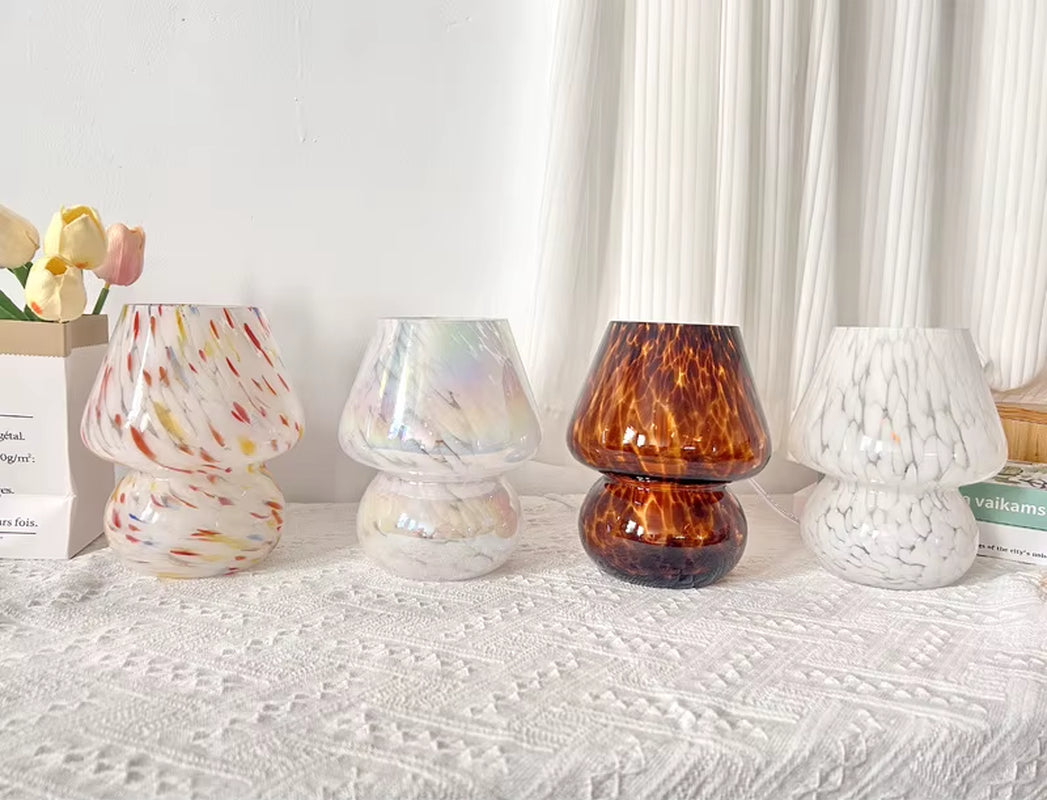 Colorful Flower Dot Glass Mushroom Lamp, American Retro Decorative Desk Lamp