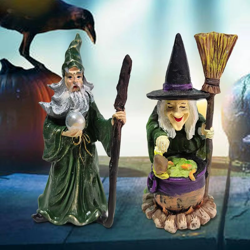 Halloween Decoration Figurine Wizard and Witch Ornaments Sand Table Decorations Desktop Ornament for Halloween Themed Parties