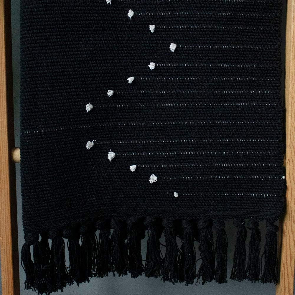Boho Rug, Boho Kitchen Rug Runner Washable, Boho Bathroom Rug Woven Small Cotton Bohemian Tribal Farmhouse Tassels Bedroom Hallway Moroccan Bath Mat 3'X5', Black