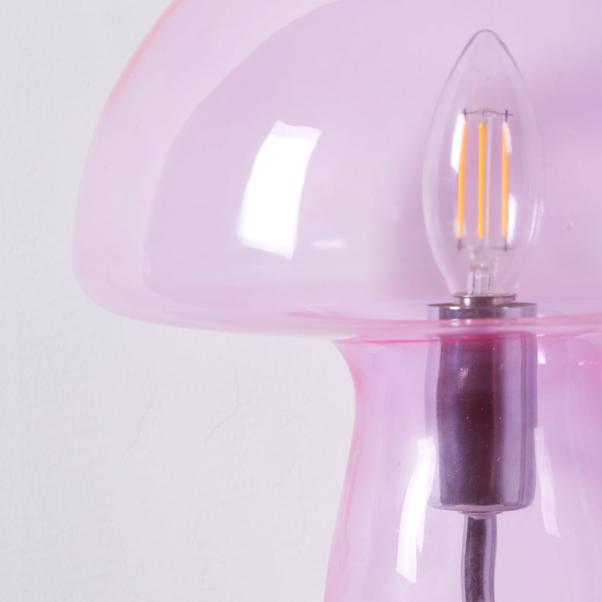 Novelty Glass Mushroom Lamp, Hot Pink, 12" H, Plug-In