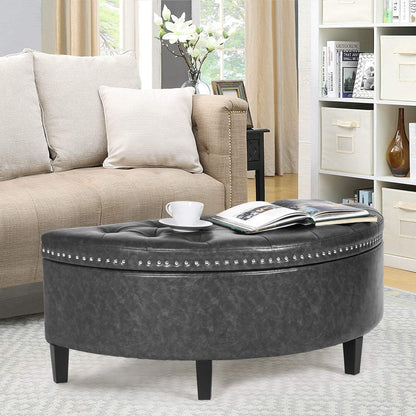 43" Half Moon Storage Ottoman Bench, Lift Top Faux Leather Storage Ottoman Bench for Bedroom Living Room (Gray)