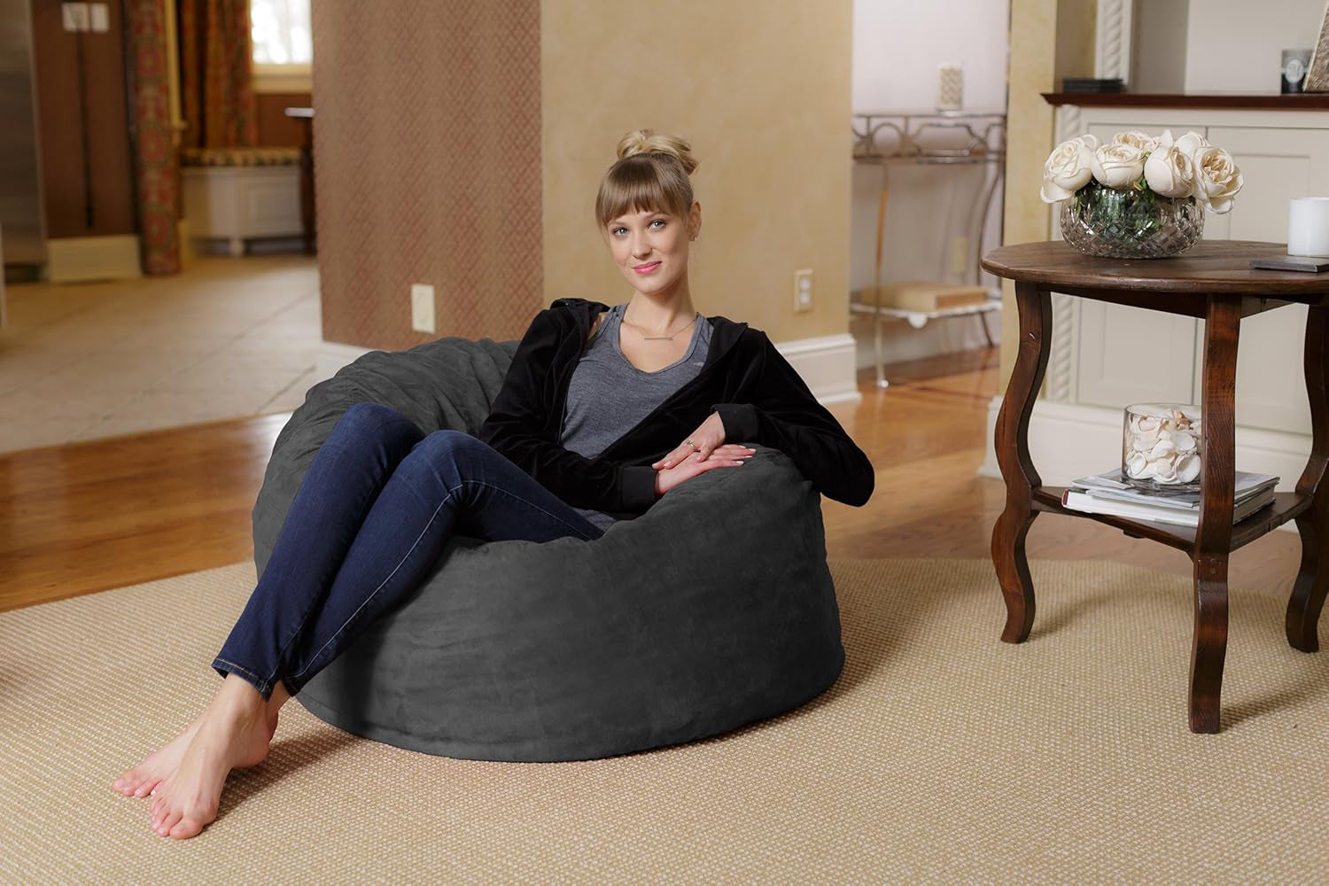 Memory Foam Bean Bag Chair, 3-Feet, Charcoal Micro Suede