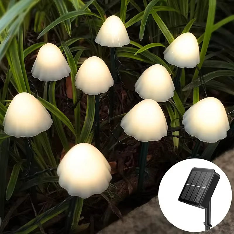 Solar Mushroom String Lights 8 Modes LED Fairy Light Outdoor IP65 Waterproof Lawn Lights Smart Photosensitive Landscape Light