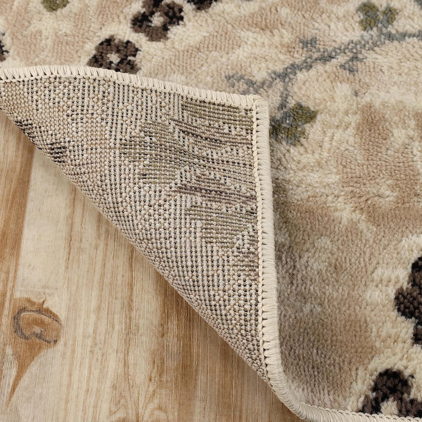 Indoor Area Rug, Jute Backed, Modern Oriental Floral Damask Floor Decor for Office, Living Room, Bedroom, Entryway, Dining/Kitchen, Hardwood, Augusta Collection, 8' X 10', Beige-Brown
