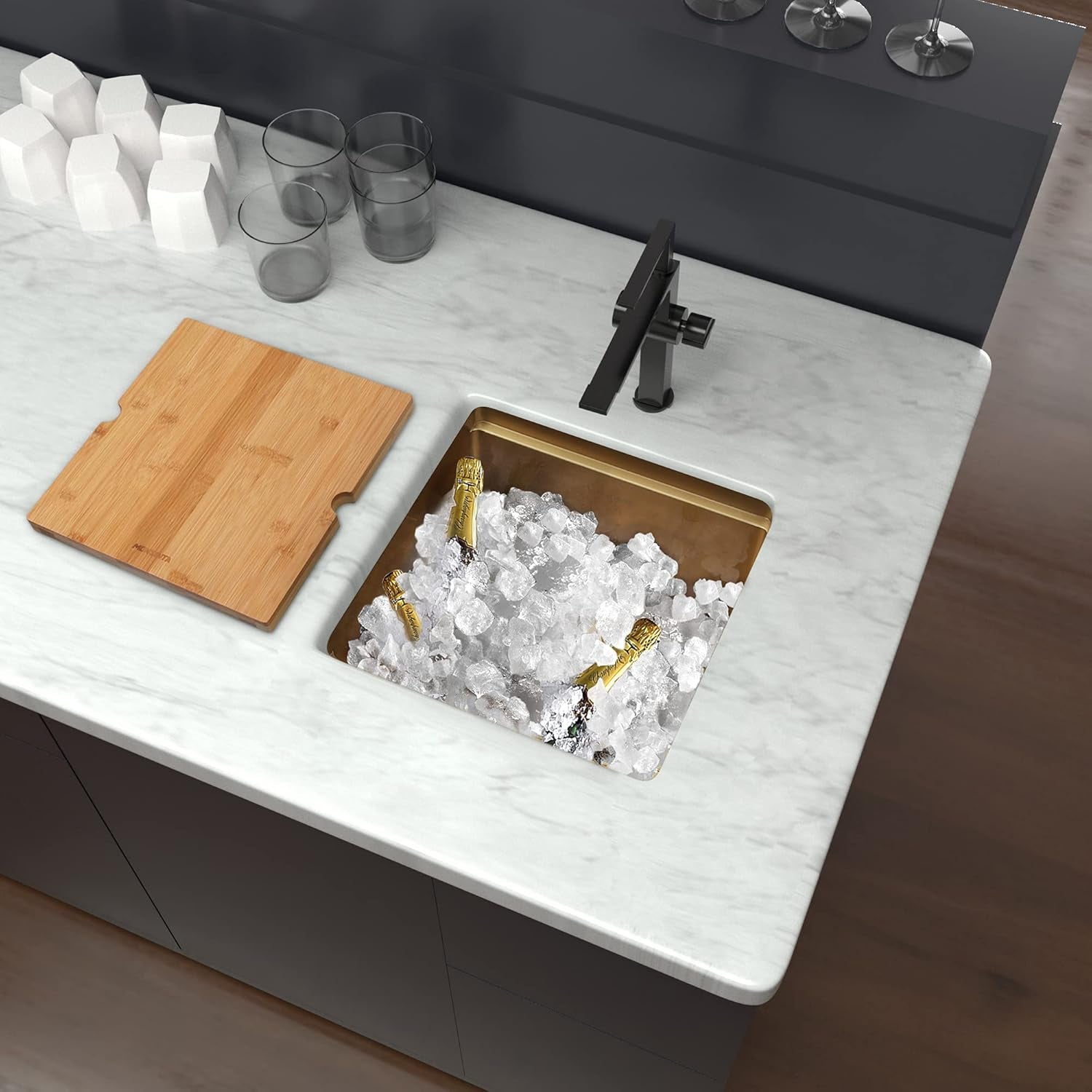 Gold Bar Sink,15 Inch Undermount Bar Sinks, 15" X 15" X 10" Small and Deep Single Bowl Kitchen Sink for Bars and RV, 16 Gauge Stainless Steel Workstation Kitchens Sinks with Gold Accessories