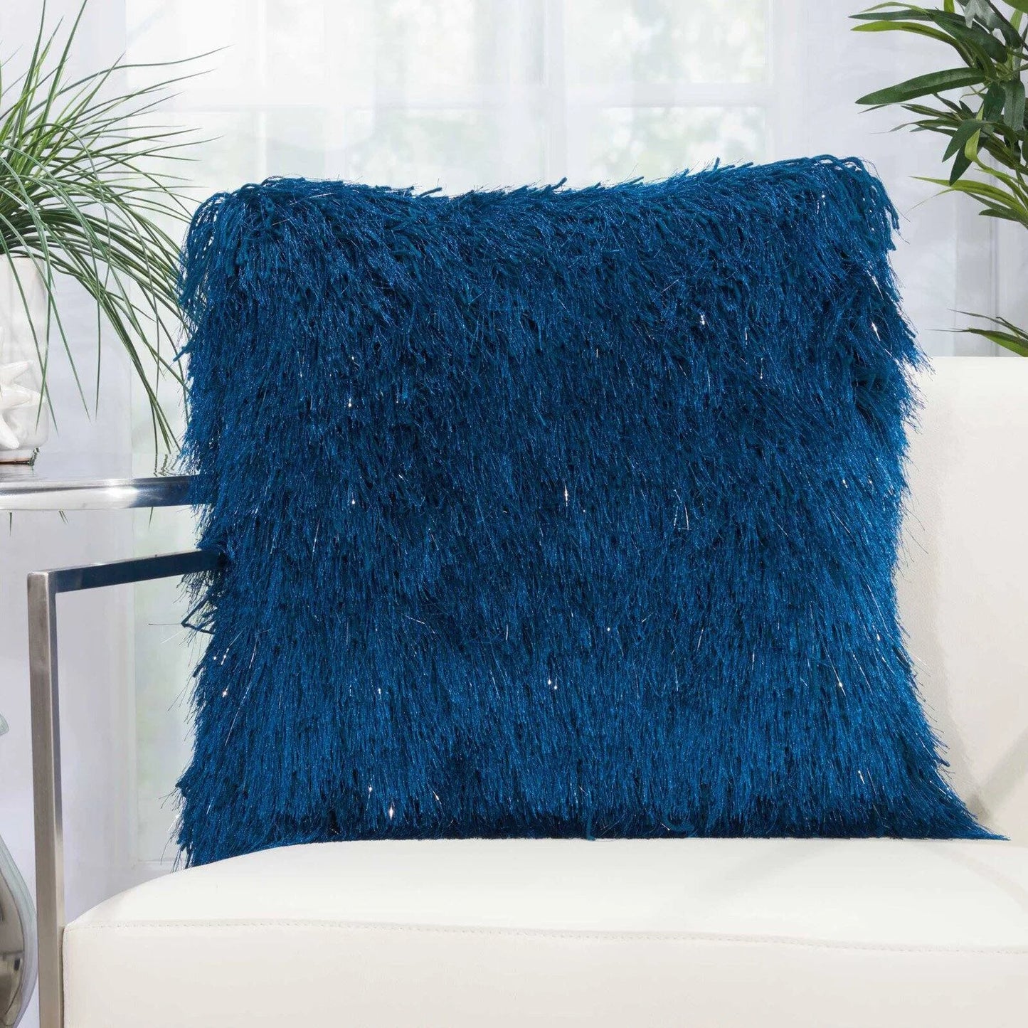 Yarn Shimmer Shag Decorative Throw Pillow, 17" X 17", Light Grey