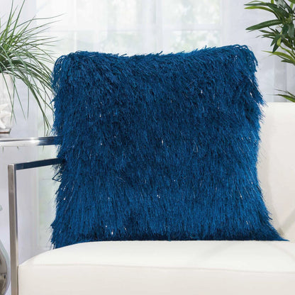 Yarn Shimmer Shag Decorative Throw Pillow, 17" X 17", Light Grey