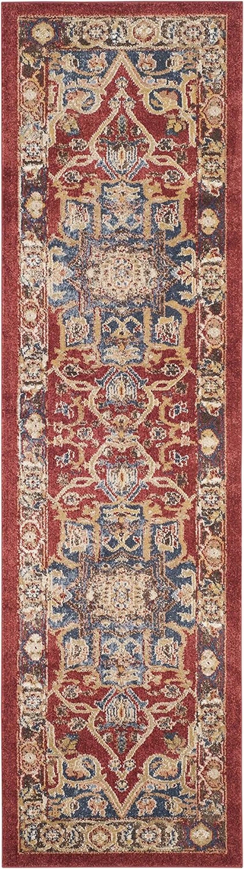 Bijar Collection 2'3" X 6' Red / Royal BIJ605R Traditional Oriental Distressed Non-Shedding Living Room Entryway Foyer Hallway Bedroom Runner Rug