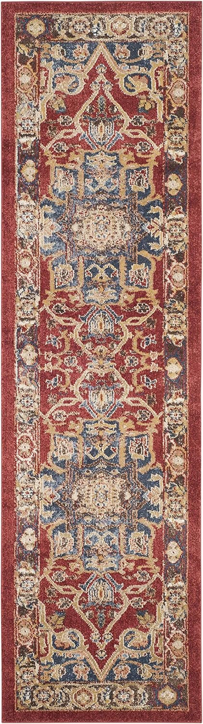 Bijar Collection 2'3" X 6' Red / Royal BIJ605R Traditional Oriental Distressed Non-Shedding Living Room Entryway Foyer Hallway Bedroom Runner Rug