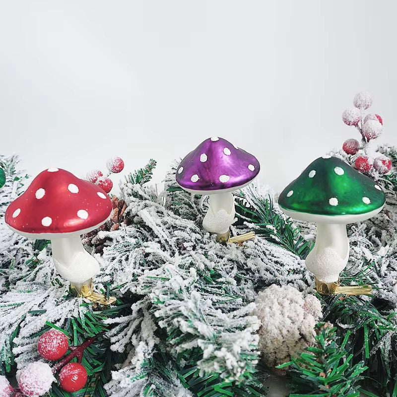 Glass Mushroom Clip Christmas Tree Ornaments Decorations for Home