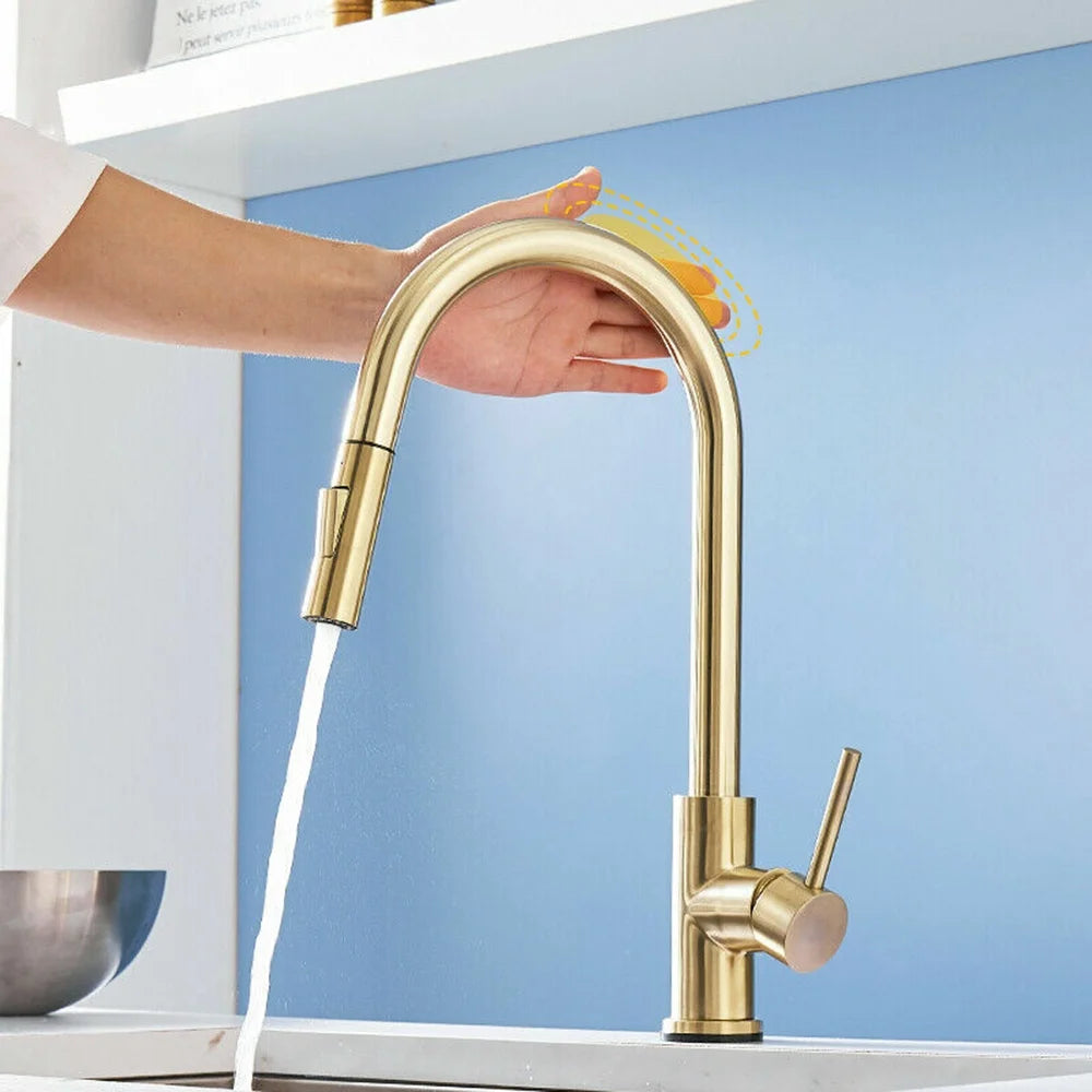 Brushed Gold Kitchen Faucet  Sensitive Touch Control Sink Faucet