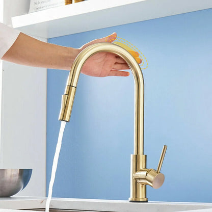 Brushed Gold Kitchen Faucet  Sensitive Touch Control Sink Faucet