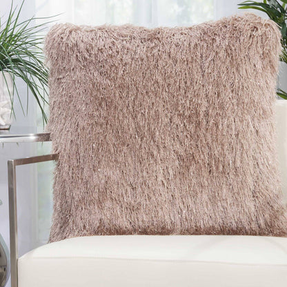 Yarn Shimmer Shag Decorative Throw Pillow, 17" X 17", Light Grey