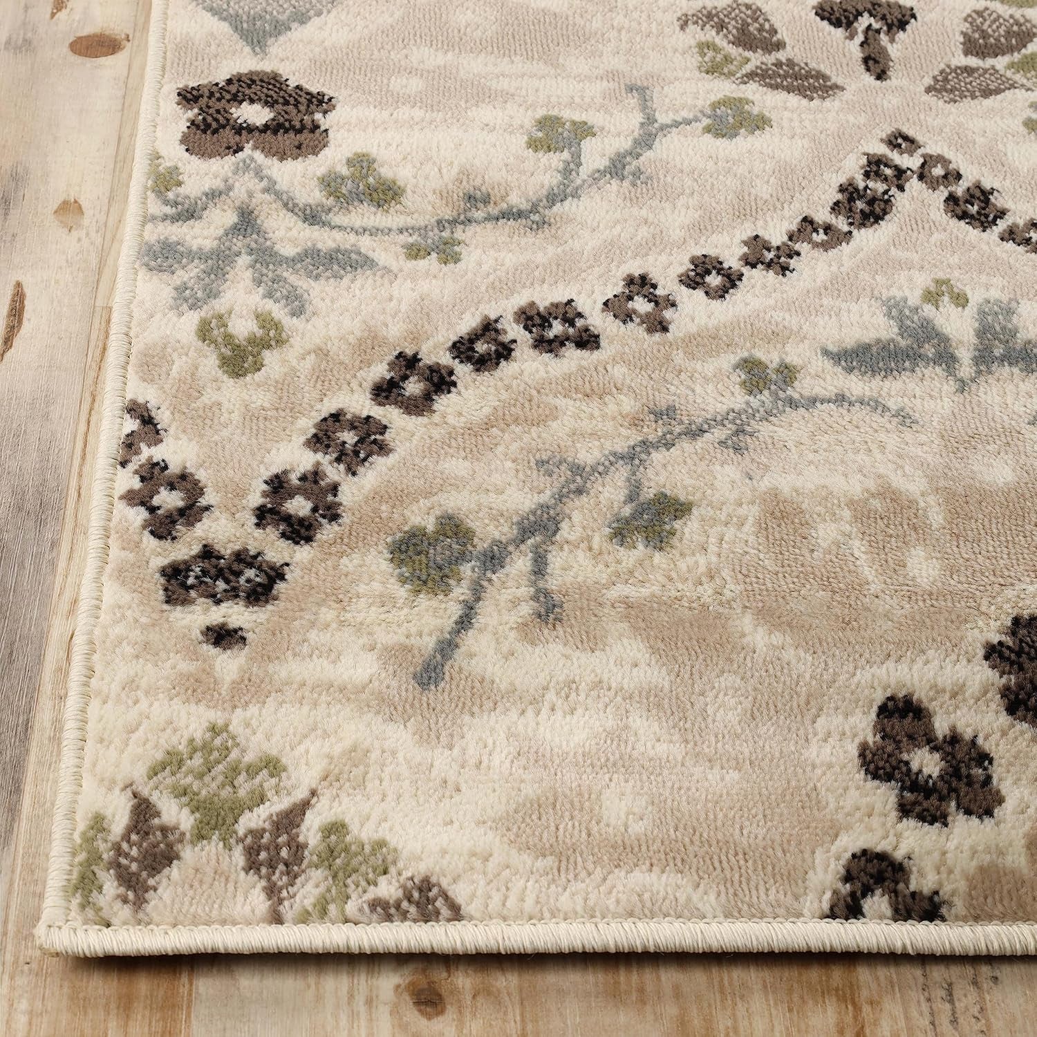 Indoor Area Rug, Jute Backed, Modern Oriental Floral Damask Floor Decor for Office, Living Room, Bedroom, Entryway, Dining/Kitchen, Hardwood, Augusta Collection, 8' X 10', Beige-Brown