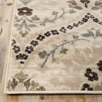 Indoor Area Rug, Jute Backed, Modern Oriental Floral Damask Floor Decor for Office, Living Room, Bedroom, Entryway, Dining/Kitchen, Hardwood, Augusta Collection, 8' X 10', Beige-Brown