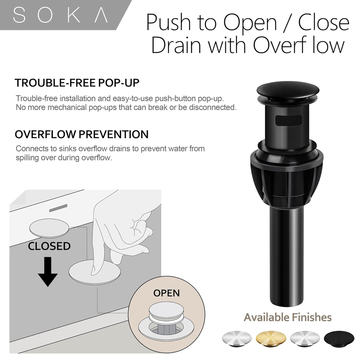 Brass Bathroom Faucet Matte Black with Pop-Up Sink Drain Stopper & Deck Plate - 1 or 3 Hole Single Handle RV Faucet