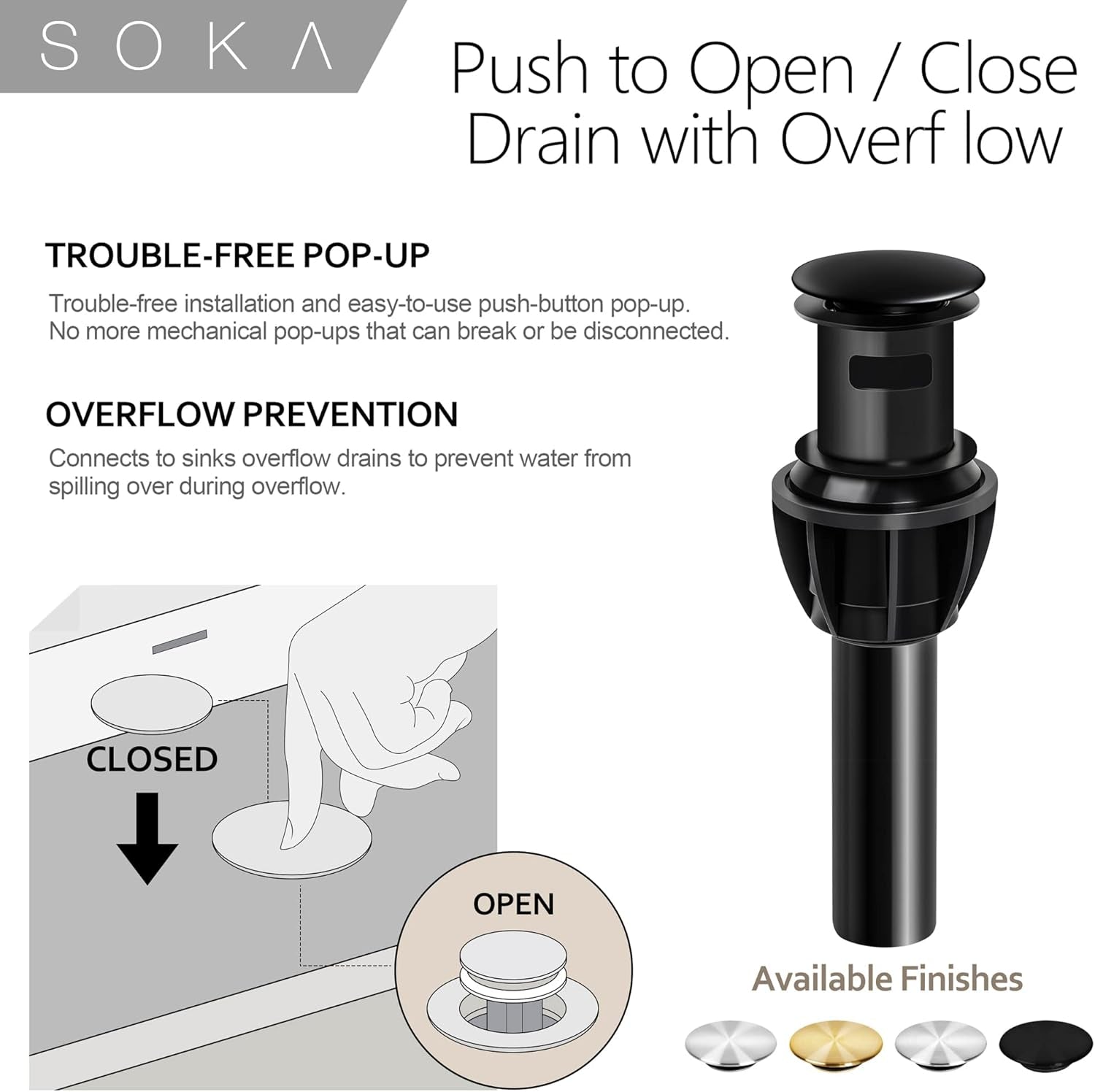 Brass Bathroom Faucet Matte Black with Pop-Up Sink Drain Stopper & Deck Plate - 1 or 3 Hole Single Handle RV Faucet