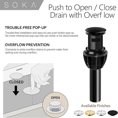 Brass Bathroom Faucet Matte Black with Pop-Up Sink Drain Stopper & Deck Plate - 1 or 3 Hole Single Handle RV Faucet
