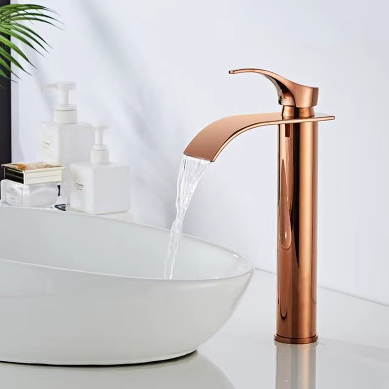Basin Faucet Gold and White Waterfall Faucet Brass Bathroom Faucet Bathroom Basin Faucet Mixer Tap Hot and Cold Sink Faucet